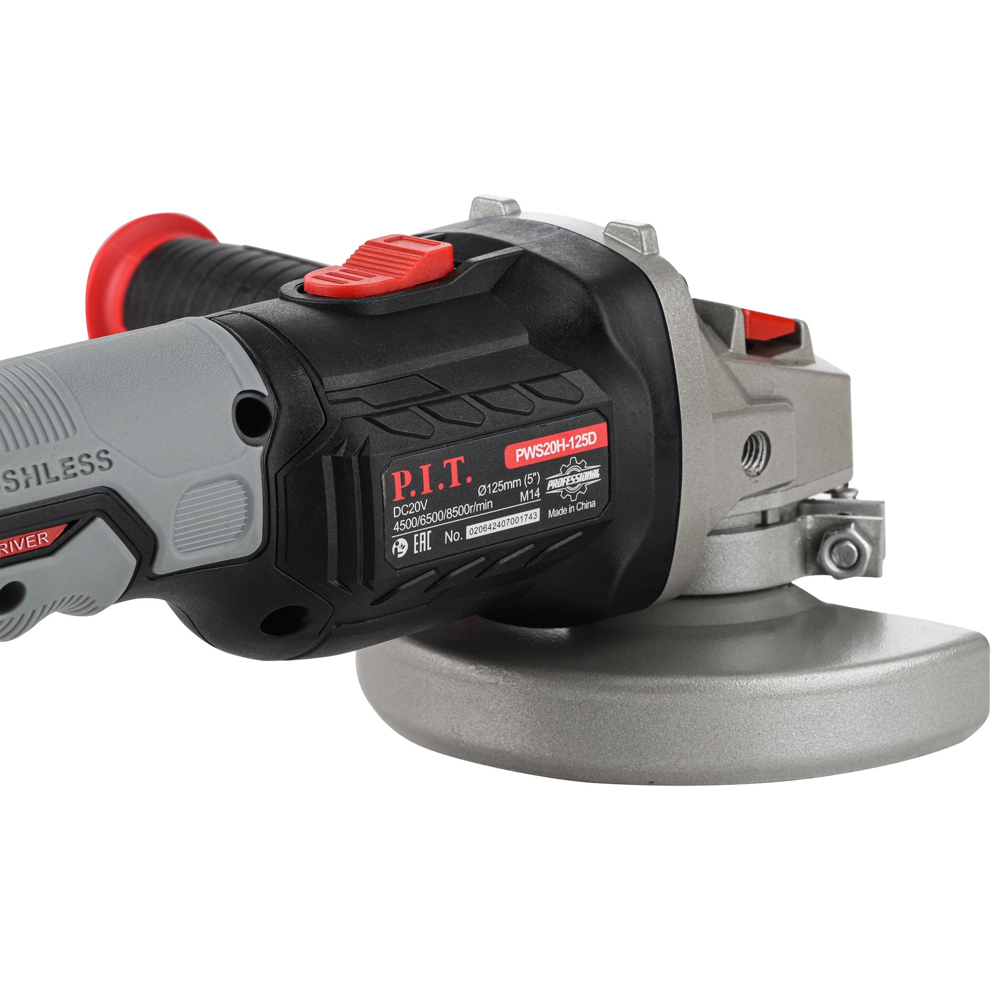 Шлифмашина угловая аккум. бесщёточная P.I.T. PWS20H-125D/1 (20В, 125мм, 3 ск, 1 акб 4,0Ач, ЗУ, кейс)