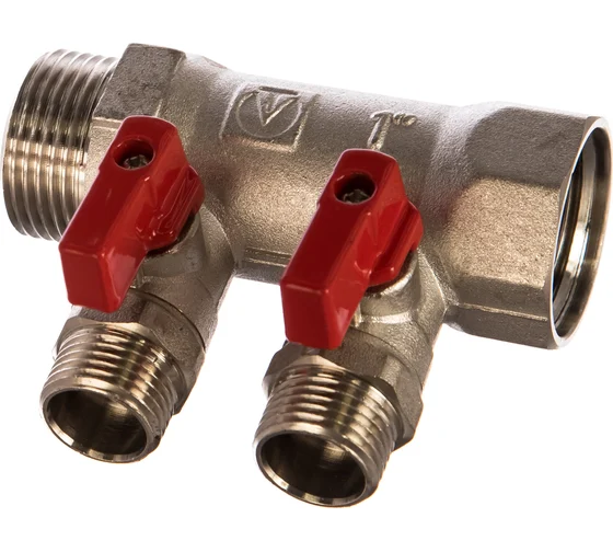 Коллектор с кранами  2 вых. х 1х1/2 НР //Valtec