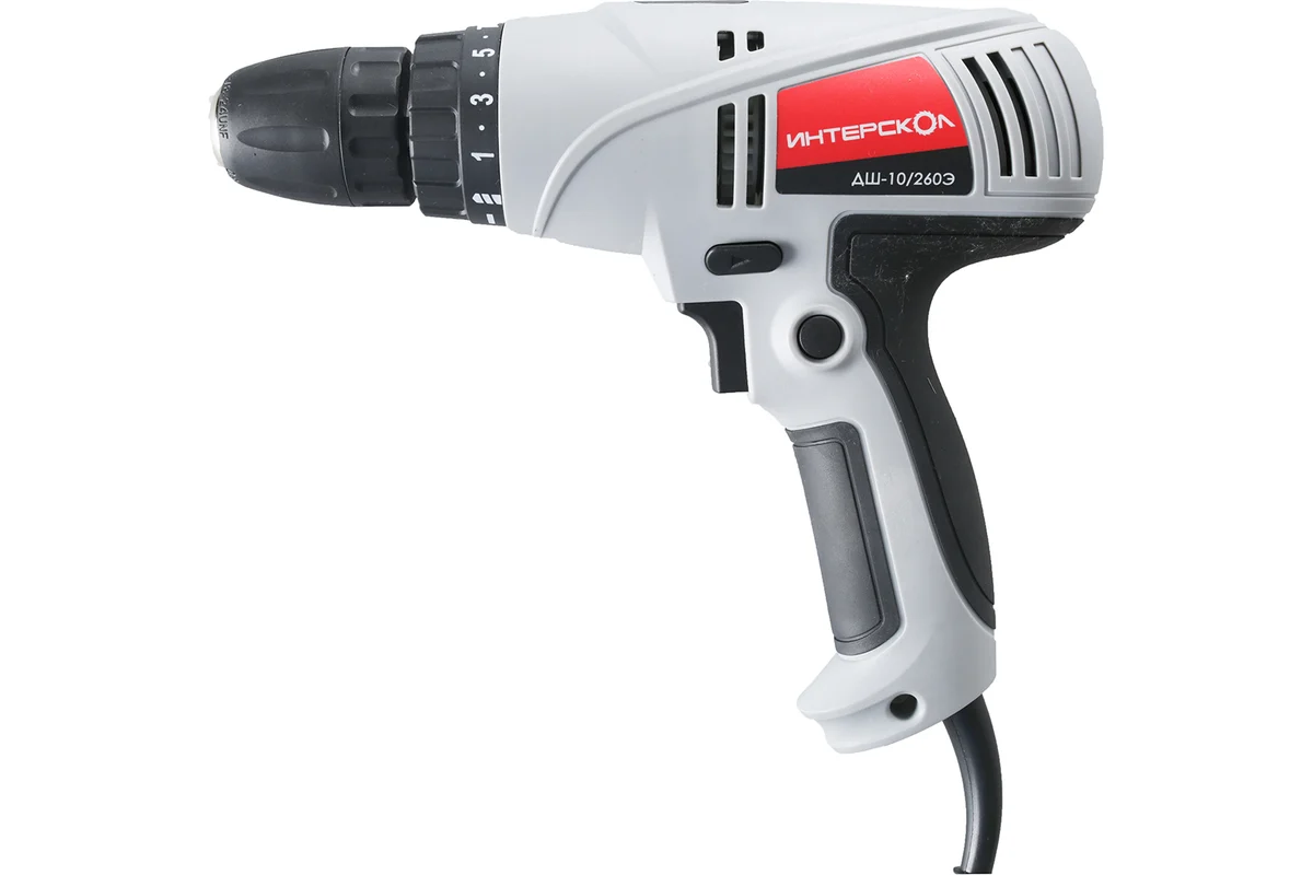 ДШ-10/260Э ИНТЕРСКОЛ Сетевой шуруповерт 1-скор., БЗП 0,8-10 мм, 0-800 об/мин., 25 Нм 