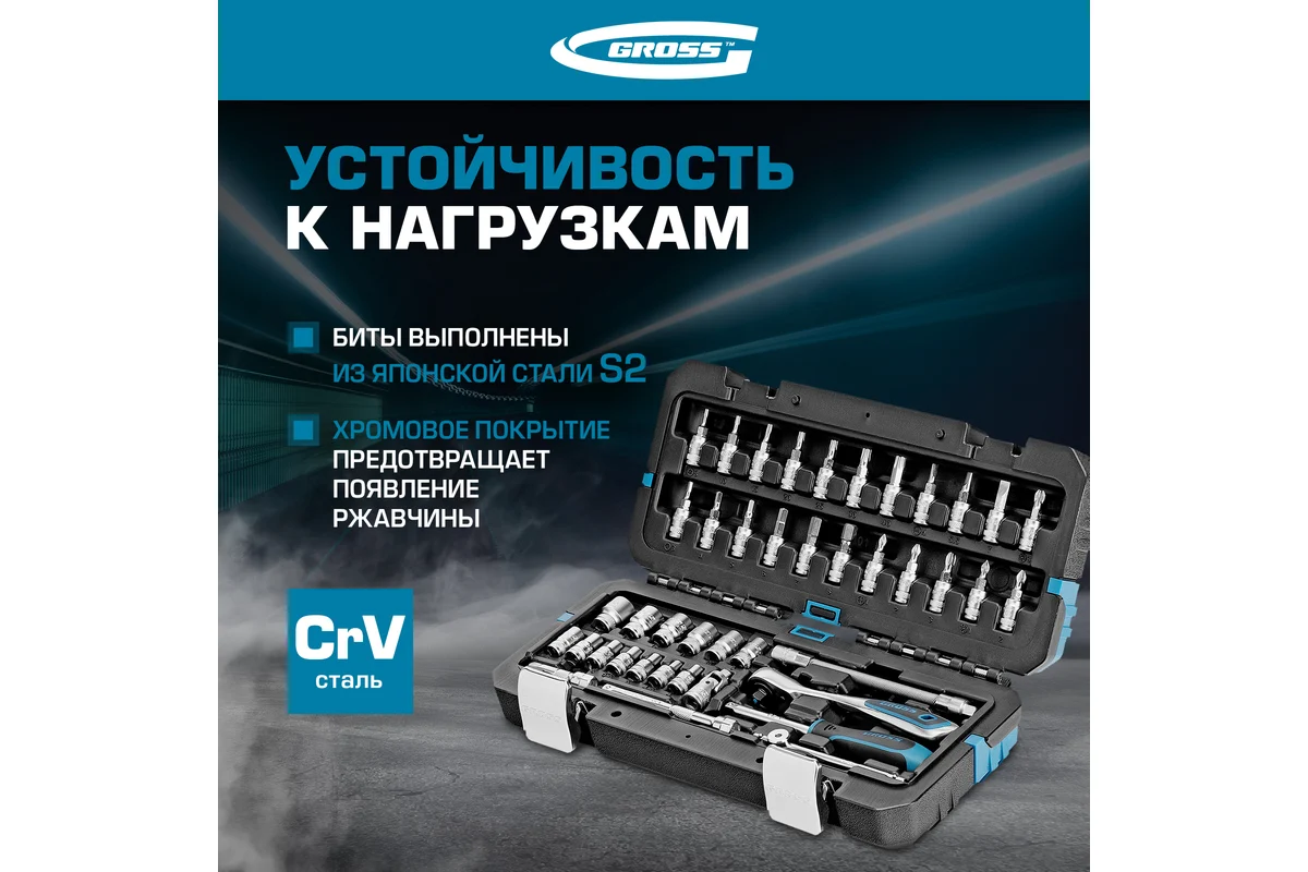 Набор инструментов, 1/4", CrV, 120 зубьев, 42 предмета// Gross