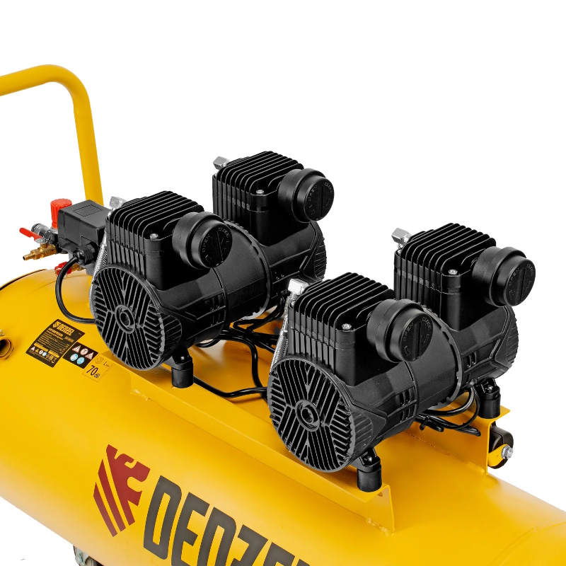 Компрессор безмасл. малошумный DLP-3000/100, 3 кВт, 2х1,5 кВт,100 л, 2850 об/мин,500 л/мин// Denzel