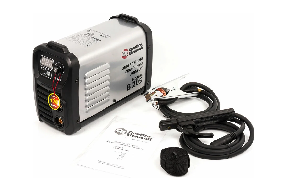 Аппарат электродной сварки, инвертор QUATTRO ELEMENTI B 205 (205 А, ПВ 80%, до 5.0 мм, 5.3 кг, Диспл