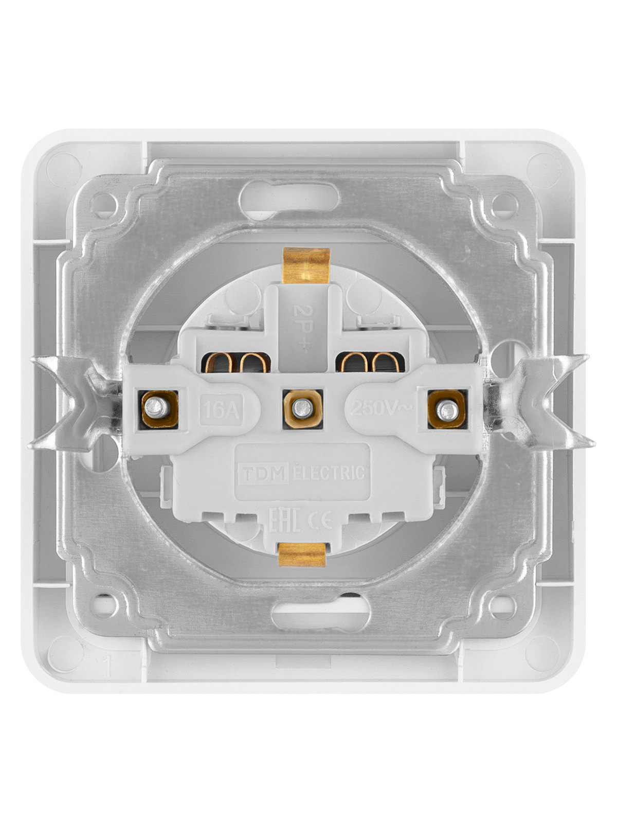 Розетка 2П+З 16А  c защитными шторками белая "Валдай" TDM*