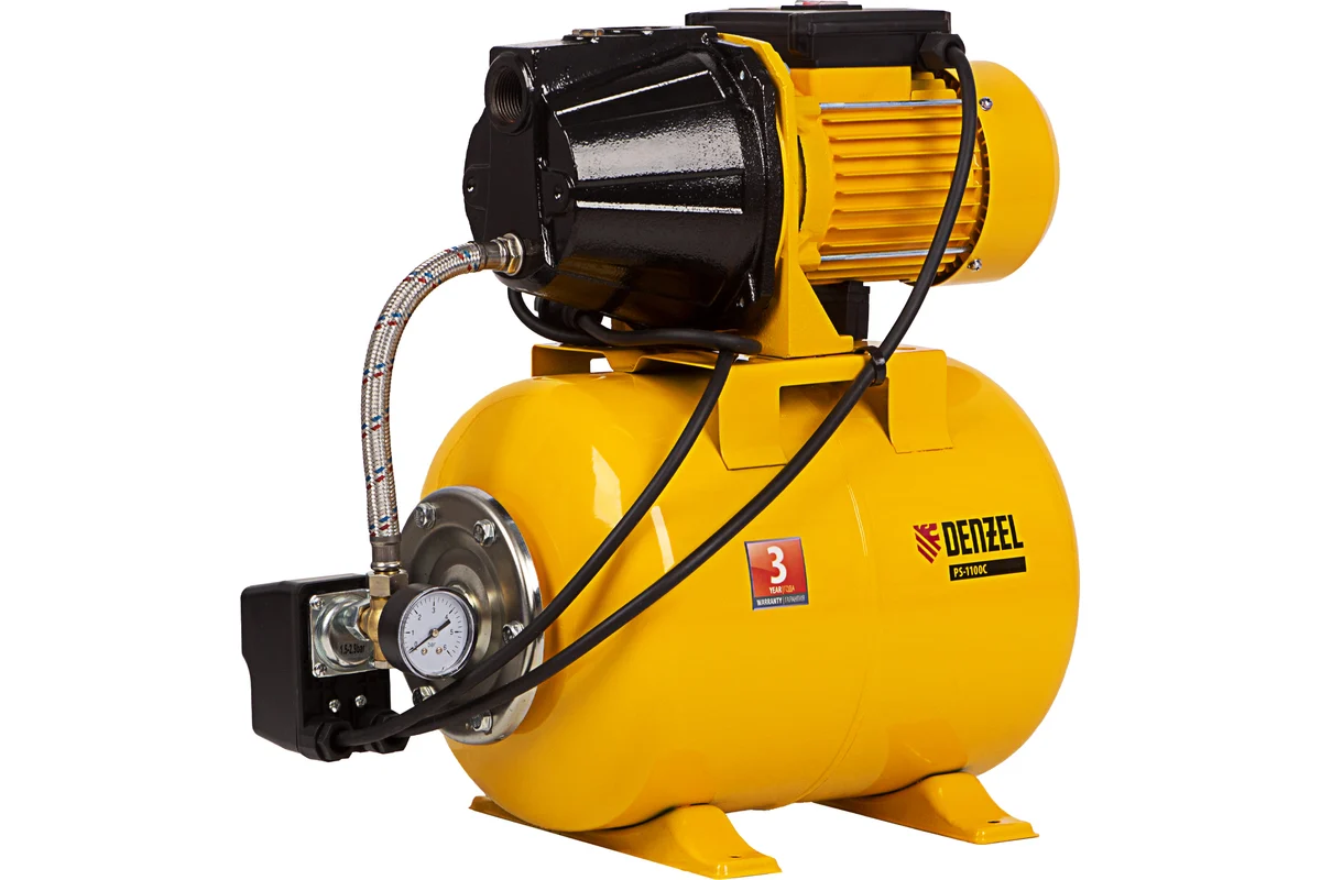 Насосная станция PS1100С, 1100 Вт, 4500 л/ч, ресивер 24 л, напор 46 м, чугун// Denzel