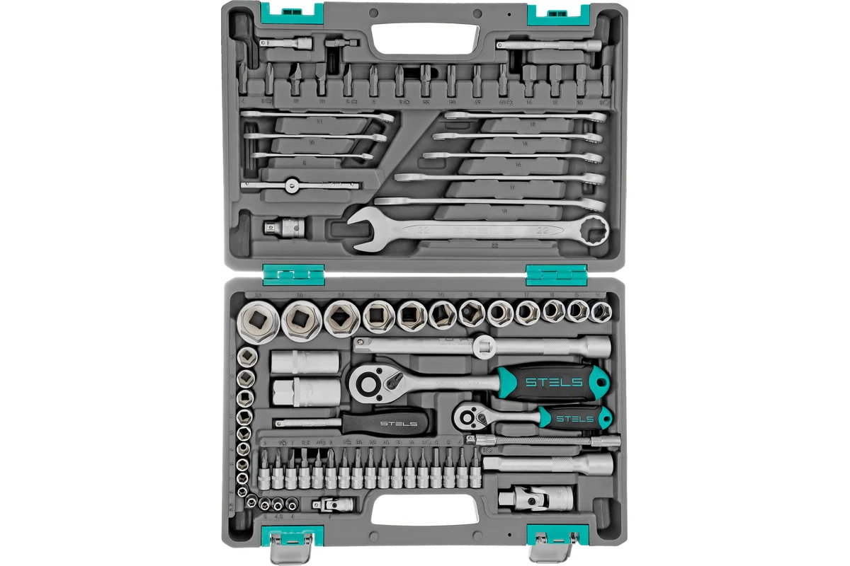 Набор инструментов, 1/2", 1/4", CrV, пластиковый кейс 82 предмета// Stels