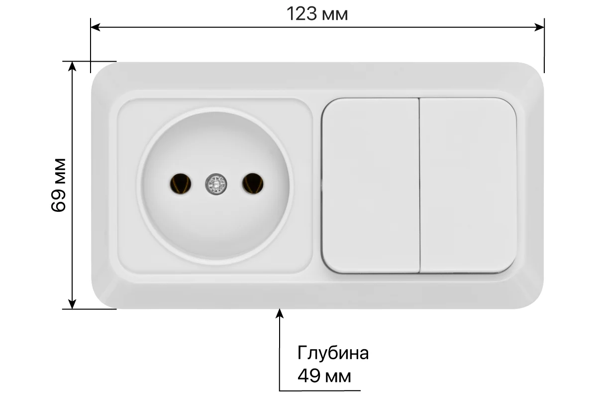 Блок комбинированный выкл. 2-кл. 10А + розетка 2П 10А 250В БКВР IP20 белый "Ладога" TDM*