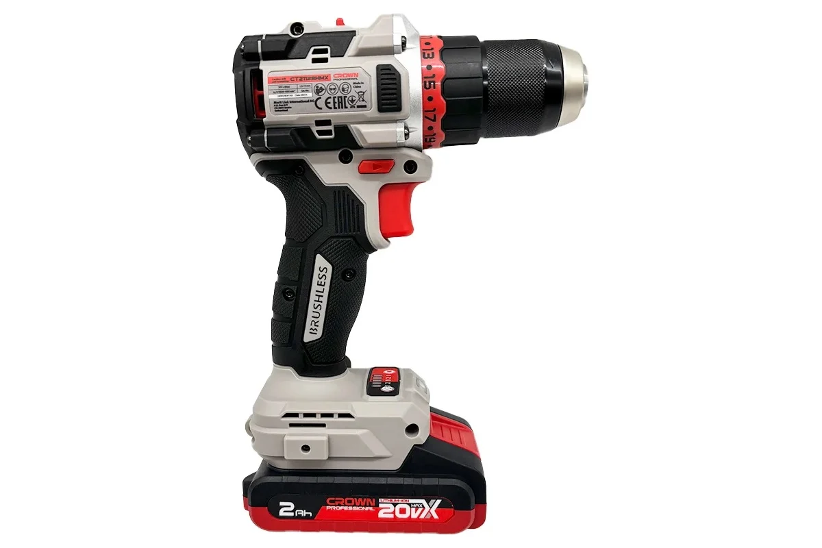 Аккумуляторная дрель-шуруповерт BL CROWN CT21128HMX-2 BMC 20В, 2*2.0Ач, 30/50Нм, кейс
