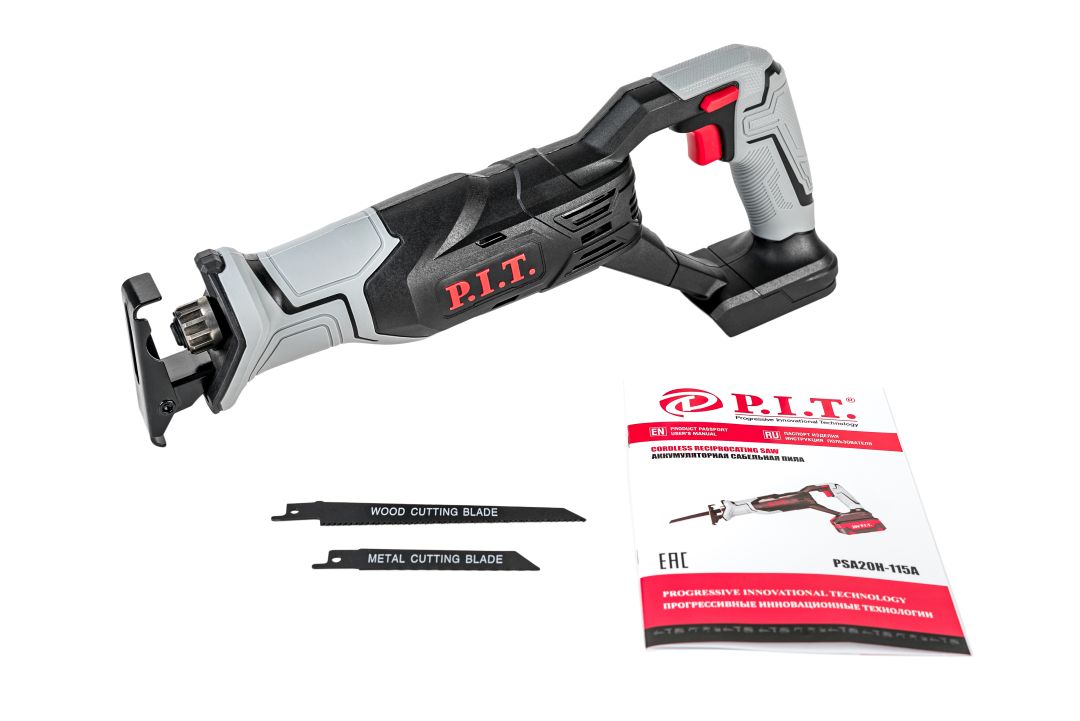 Пила сабельная аккум. P.I.T. PSA20H-115A SOLO (20В, 0-2700 ход/мин, БЗП, пропил 115мм, ход 22мм)