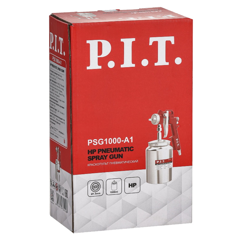 Краскопульт пневматический P.I.T. PSG1000-A1 (50PSI, сопло 1,5мм, бак 1л, краска260мл/мин, 190л/мин)