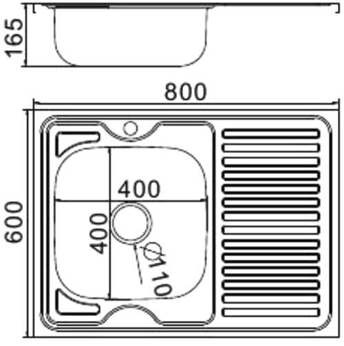 Мойка 60*80 (0,6мм) правая, выпуск 3 1/2" глянцевая FRAP  F66080R