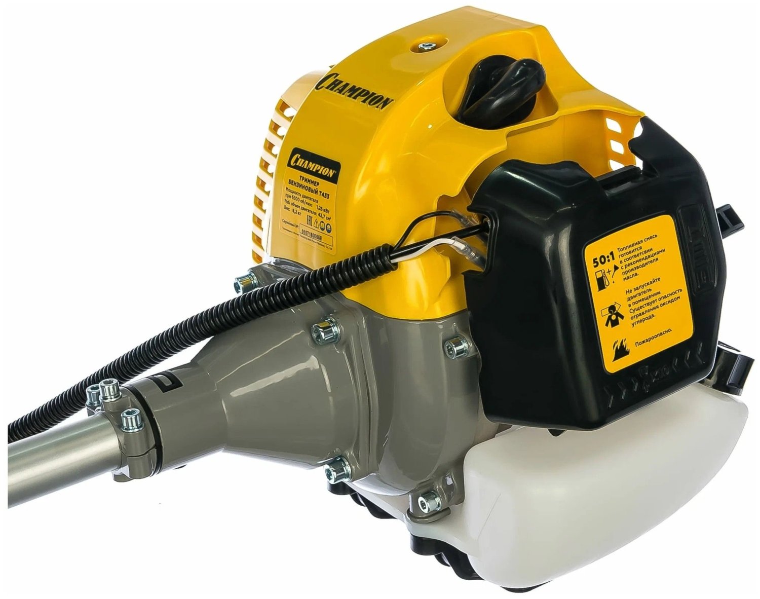 Бензотриммер CHAMPION T 433,1,25 кВт, разъемн, пр. штанга, 42,7 см2, вело-руль, легк. старт, 8,2 кг