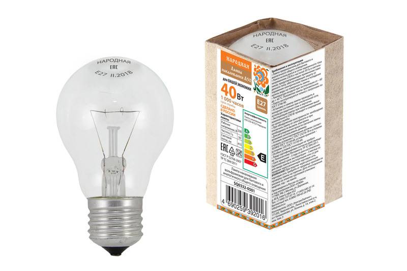 Лампа накаливания  А50 40Вт-230 В-Е27 Народная TDM *