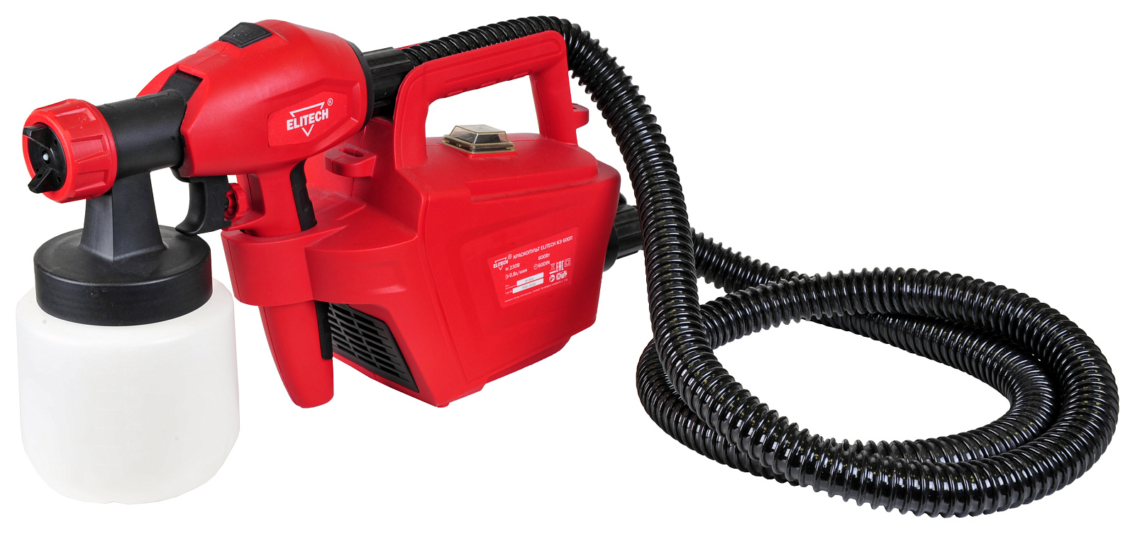 ELITECH КЭ 600П Краскопульт электрический, 600Вт, 0,8л/мин, 60DIN. 2,6кг, сопло1,8/2,6мм