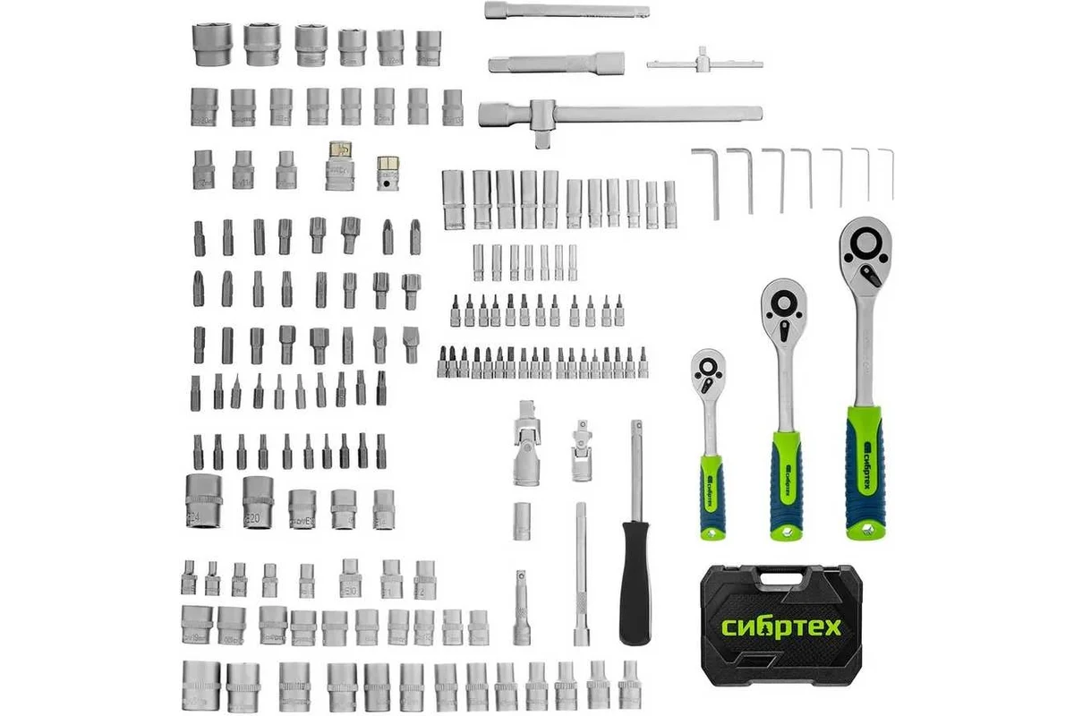 Набор инструментов, 1/2", 3/8", 1/4", пластиковый кейс 172 предм.// Сибртех