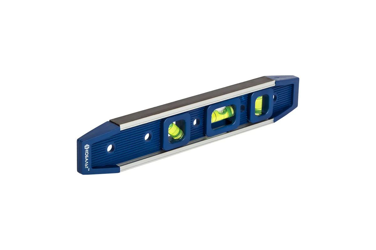 Уровень строительный КОБАЛЬТ 225 мм, Торпедо, 3 глазка, магнитный