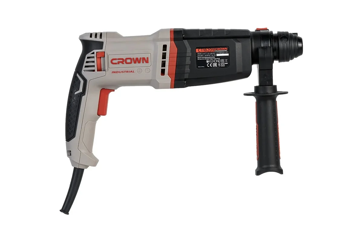 Перфоратор CROWN CT18209 BMC, 800Вт,SDS+,3 Дж удар, 0-1200об/мин, 0-5100уд/мин, кейс