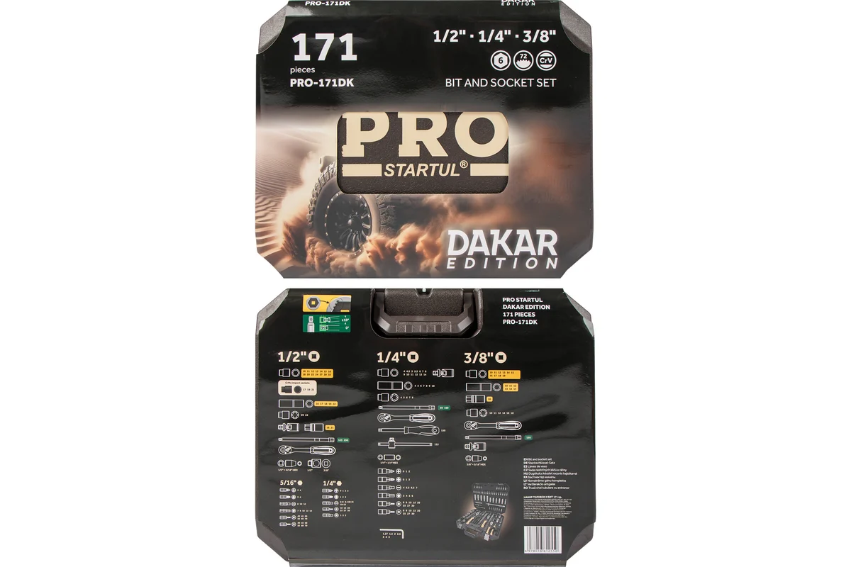 Набор головок и бит 171пр. 1/4",3/8",1/2" PRO STARTUL DAKAR (PRO-171DK)