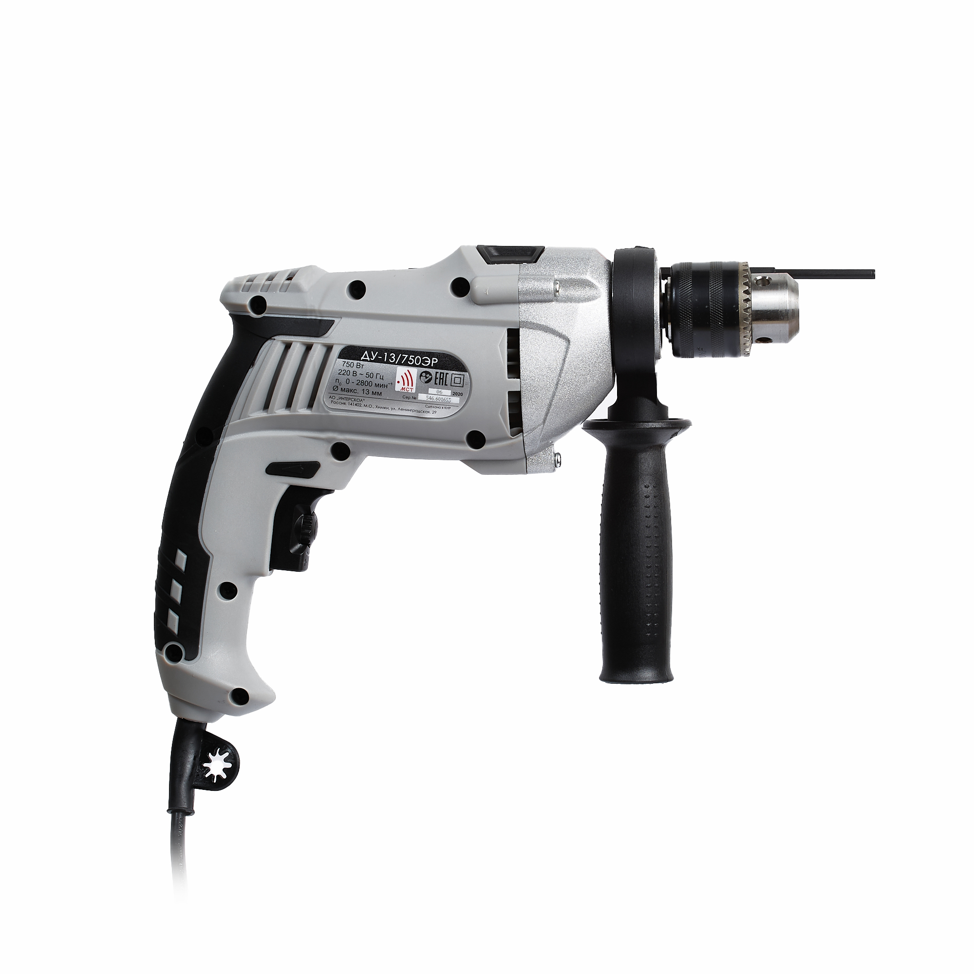 ДУ-13/750ЭР ИНТЕРСКОЛ  Эл.дрель 750 Вт, ударная, реверсивная, клп до 13мм, метал.корпус