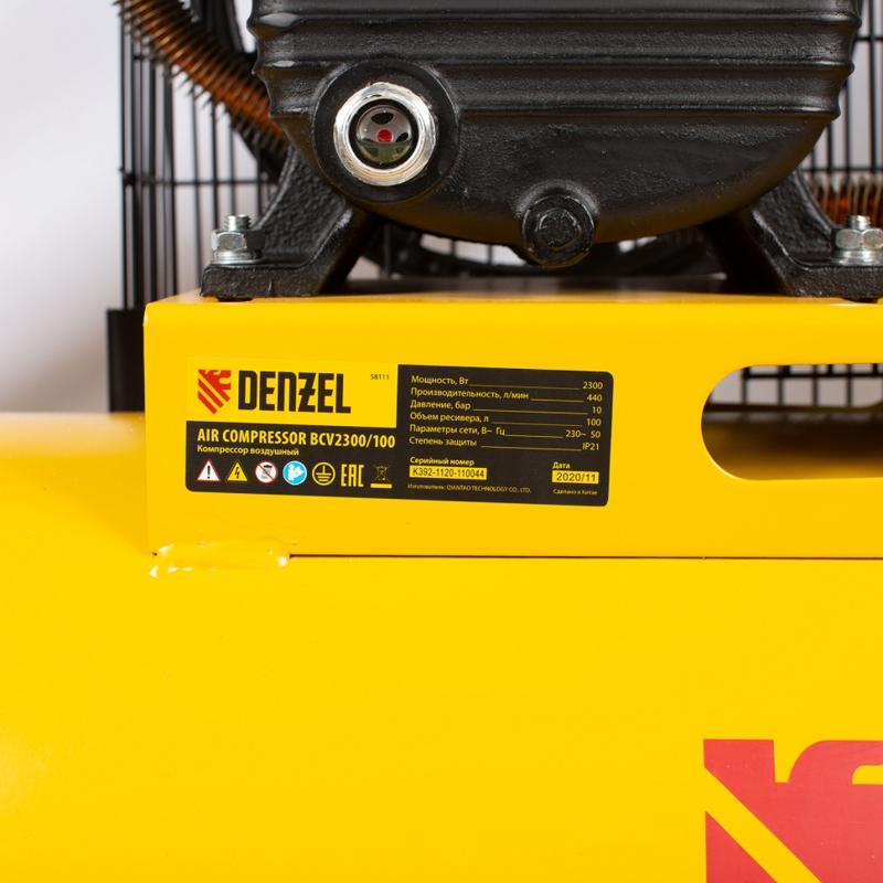 Компрессор воздушный BCV2300/100, ременный привод, 2.3 кВт, 100 литров, 440 л/мин //Denzel
