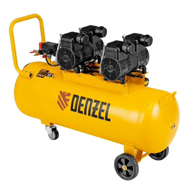 Компрессор безмасл. малошумный DLP-3000/100, 3 кВт, 2х1,5 кВт,100 л, 2850 об/мин,500 л/мин// Denzel