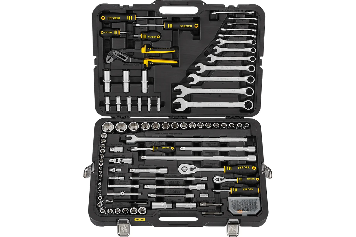 Набор инструмента 1/2"-1/4", 118 пр. универсальный //BERGER