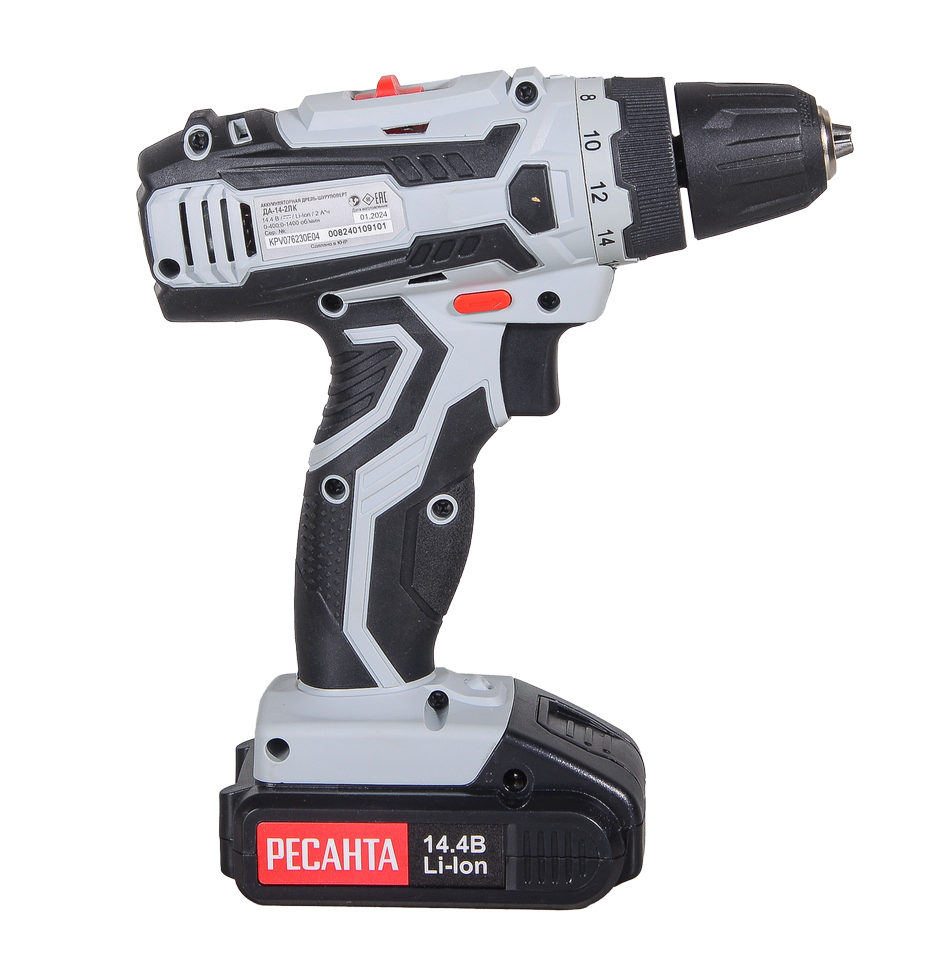 Дрель-шуруповерт аккумуляторная ДА-14-2ЛК Ресанта, 14.4В 2х2,0 Ач Li-ion, 50Нм, БЗП