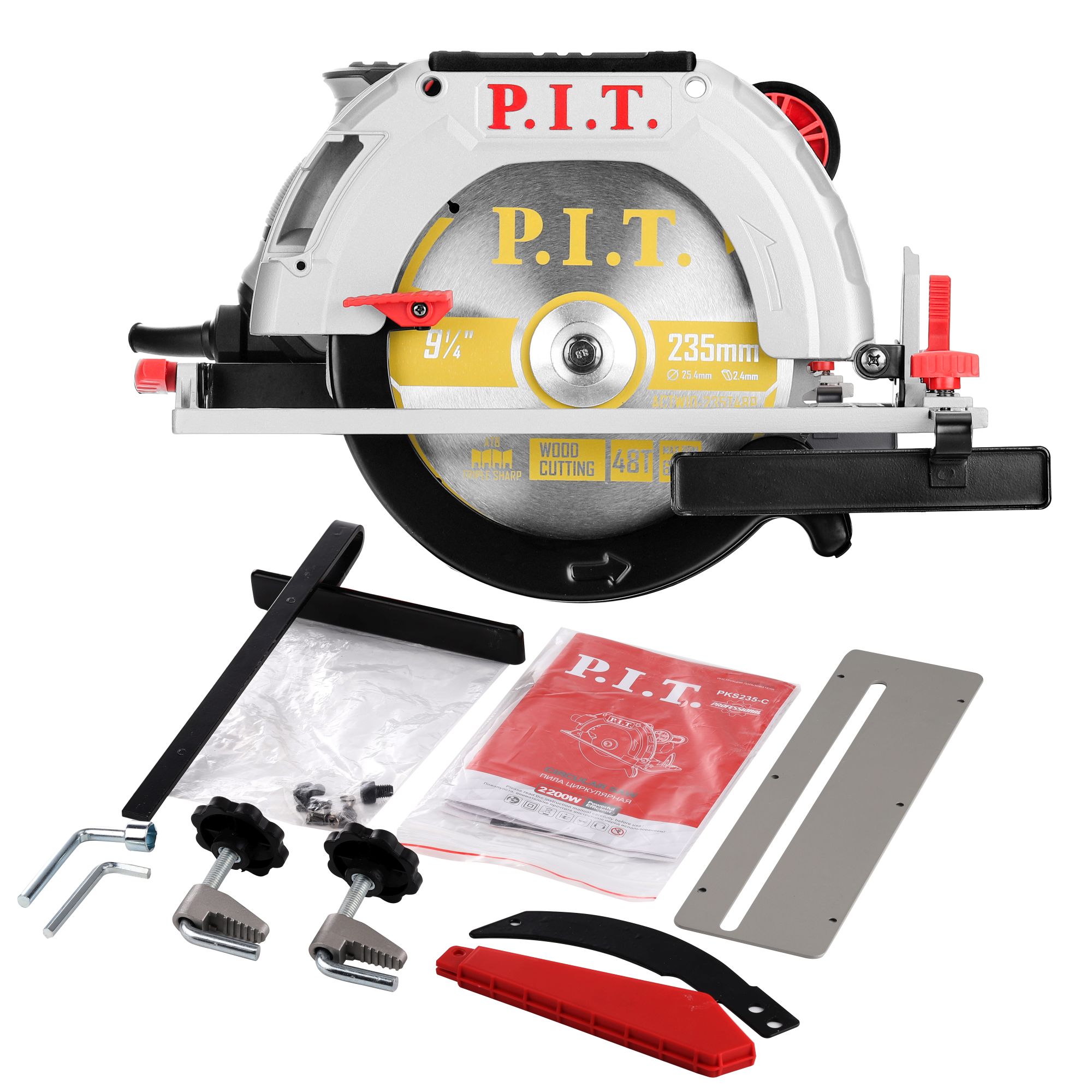 Пила циркулярная электрич. P.I.T. PKS235-C (2200Вт, 4500об/мин, диск 235х30мм, пропил 53/78мм, 45°)
