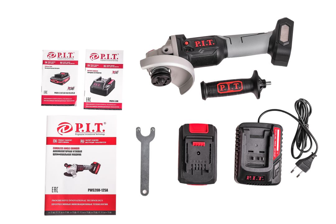 Шлифмашина угловая аккум. бесщёточная P.I.T. PWS20H-125A/1 (20В, 125мм, 7000об/мин, 1 акб, ЗУ, кейс)