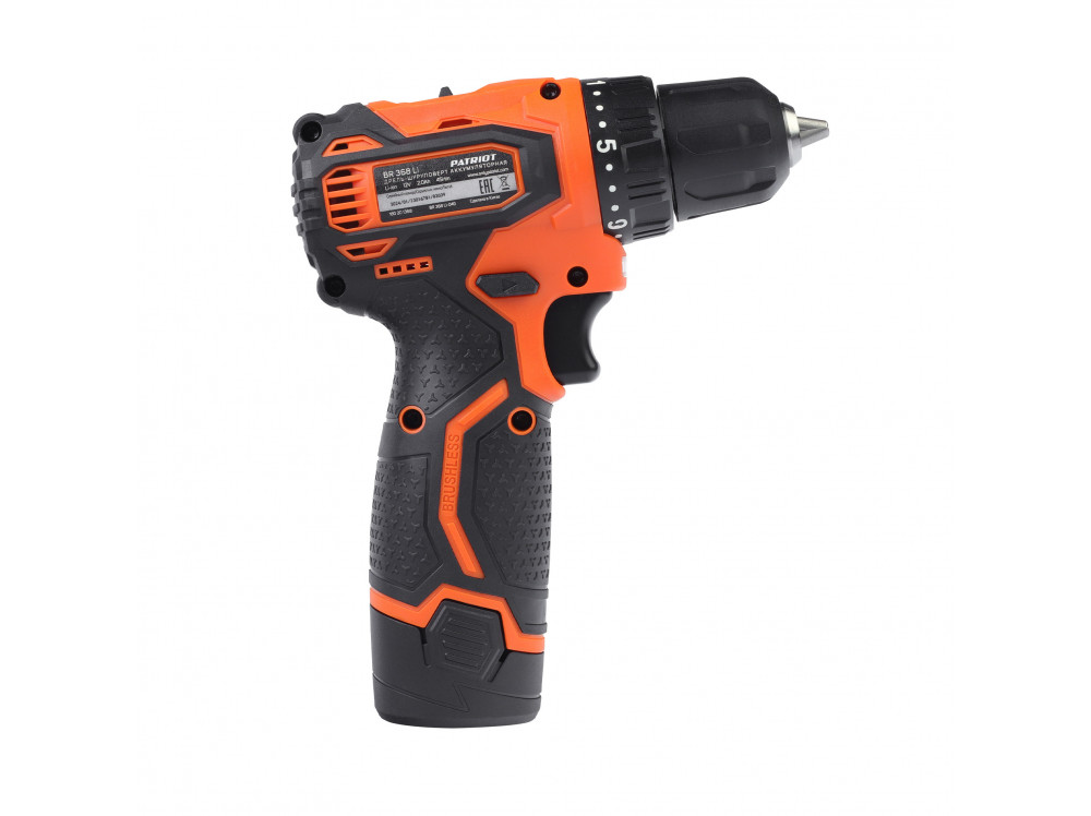 Дрель-шуруповерт аккумуляторная PATRIOT BR 368Li, две АКБ Li-Ion, 12В, 2,0 Ач, 45Нм, 2 скорости, кей