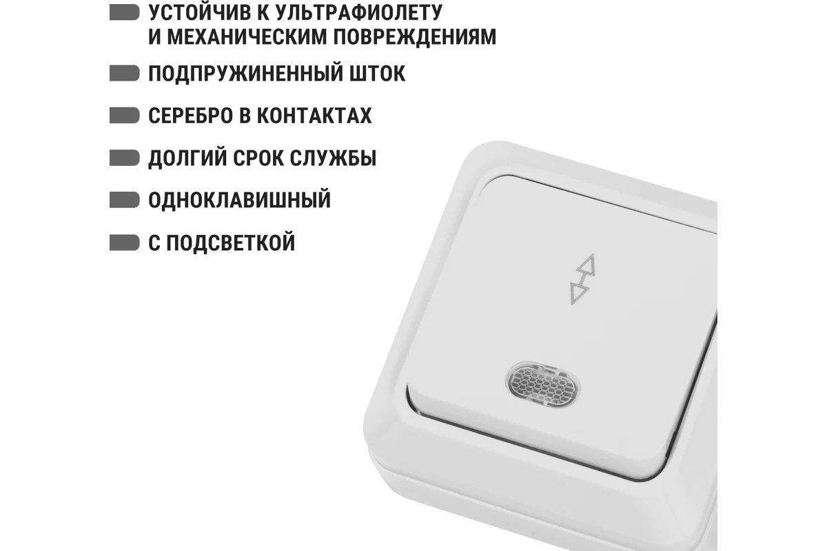 Переключатель на 2 направления 1-кл. открытой установки с подсветкой IP20 10А, белый "Ладога" TDM*