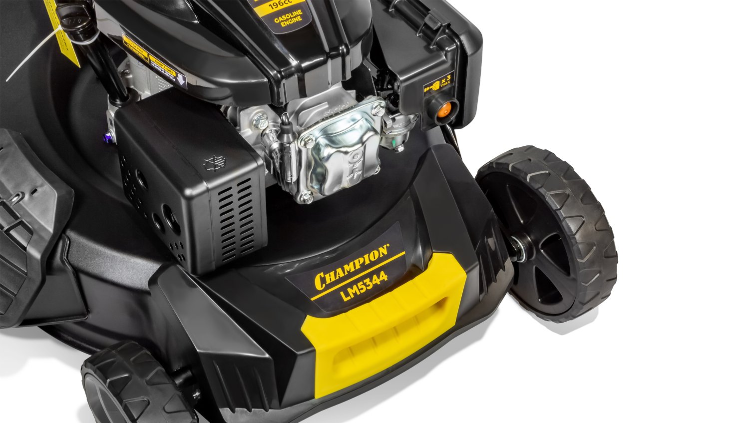 Газонокосилка CHAMPION LM5344 (PRO 4,4кВт привод 525мм 65л 25-75мм 1рычаг/6, 38кг 4в1)