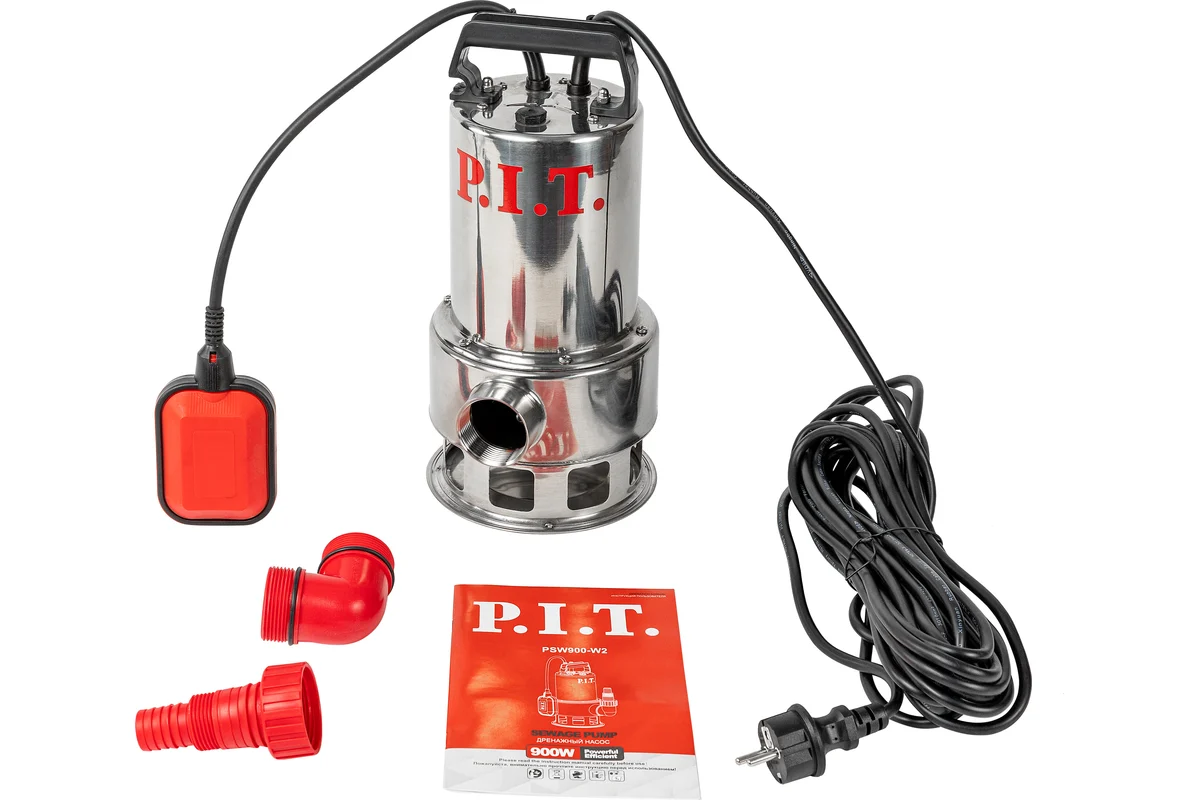 Насос дренажный электрич. P.I.T. PSW900-W2 (900Вт, грязная вода, напор 9м, 250л/мин, нерж. сталь)